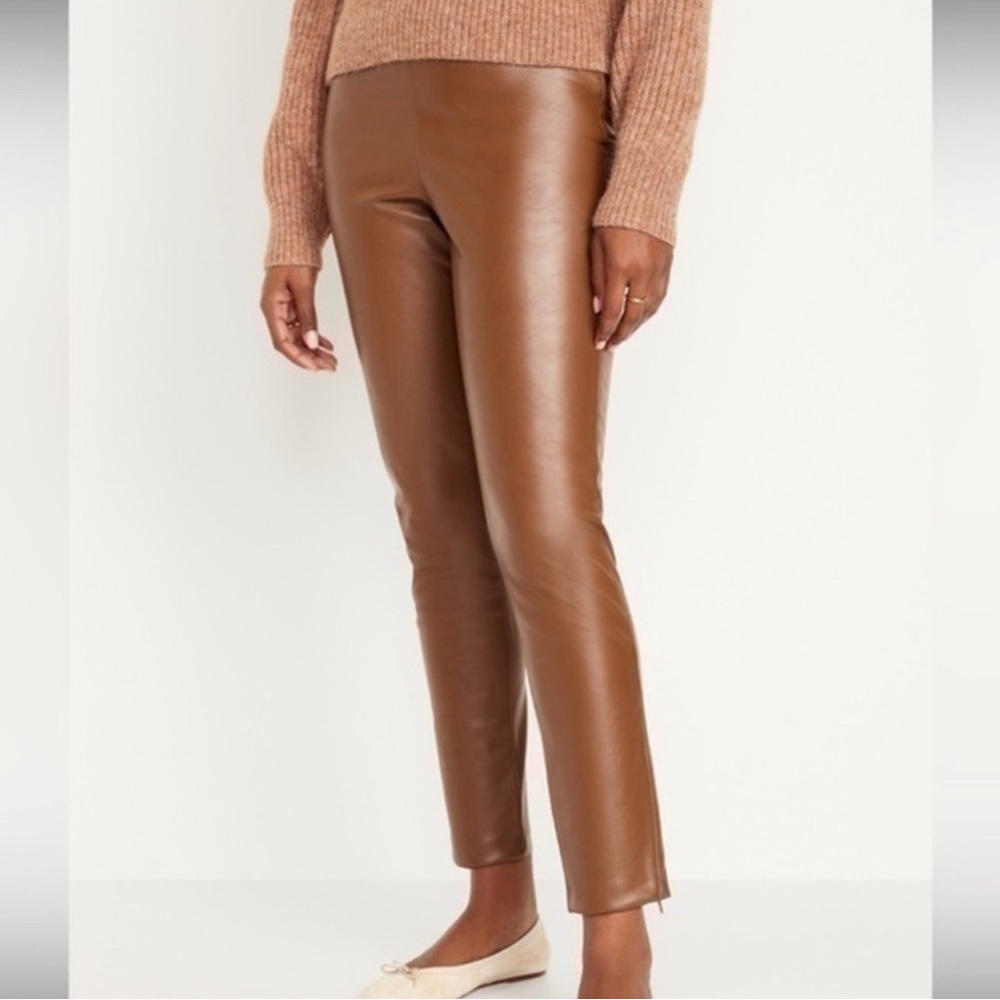 Old Navy Extra High Waisted Faux Leather Pants Cognac Brown Size 22
